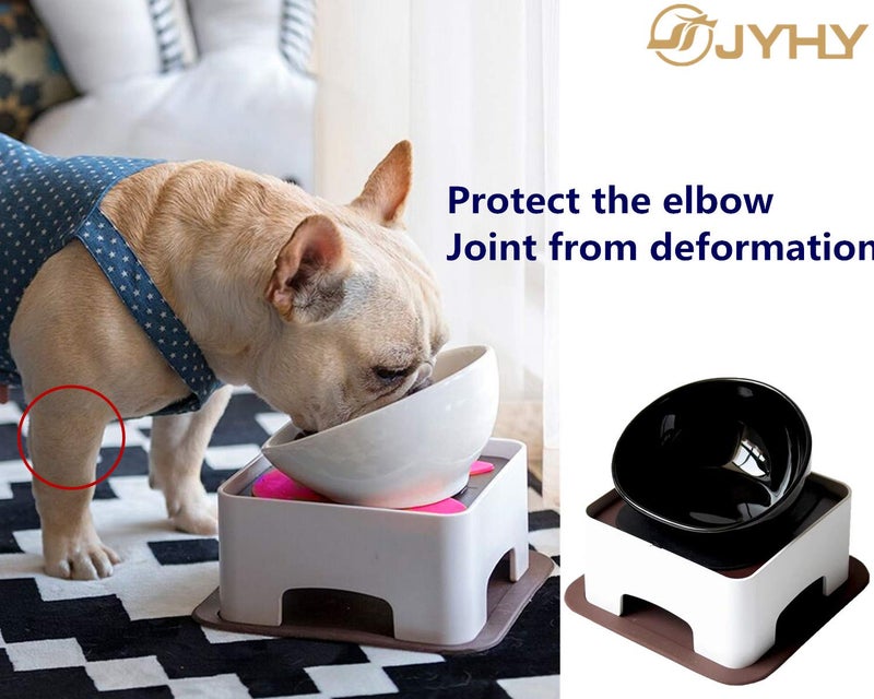 JYHY Bulldog Bowl Ceramic Dog Food Bowl - Dog Cat Dish Wide Mouth Dog Bowl Pet Sterile Tilted Pet Feeder with Anti-Skid Rubber Mat (M/1.5 Cup(Black Bowl)) - Image 5